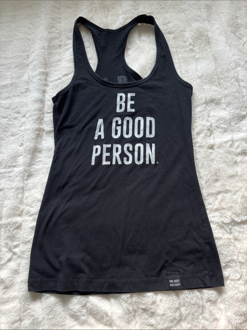 Black Racerback Tank Top with "BE A GOOD PERSON" Slogan
